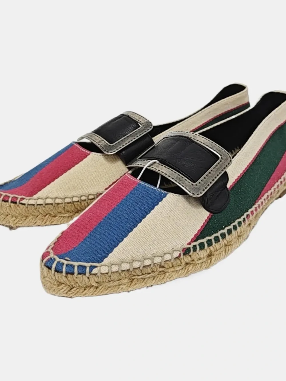 Loewe Multicolor Striped Espadrille Loafer with Black Buckle